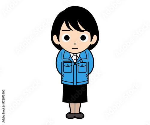 凝視しているショートヘアーの事務員の女性