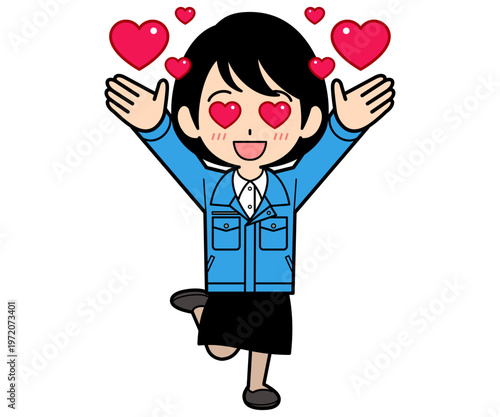 ときめき喜ぶショートヘアーの事務員の女性