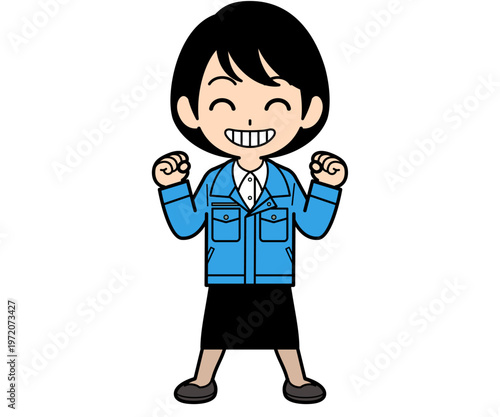 ニコニコ元気なショートヘアーの事務員の女性