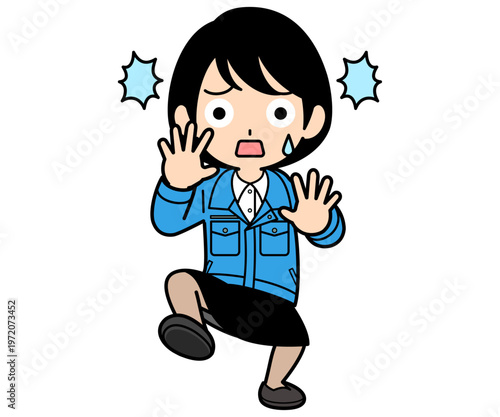 動揺しまくるショートヘアーの事務員の女性