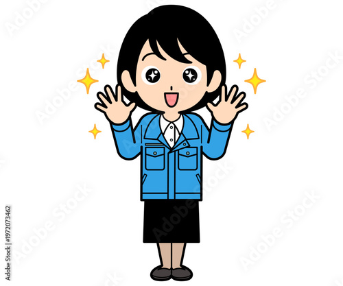 感激しているショートヘアーの事務員の女性