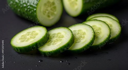 Sliced cucumber reveals fresh healthy ingredient for cooking.