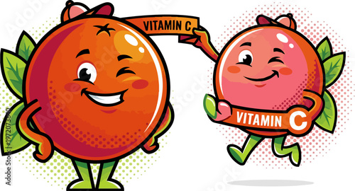 Cartoon oranges with vitamin C.