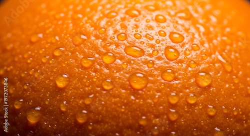 Close-up of water droplets on a fresh orange surface