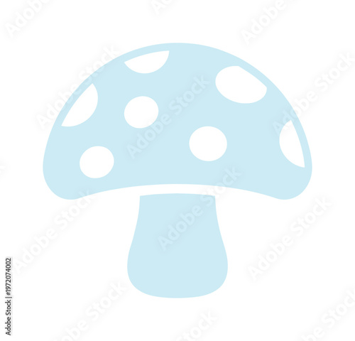 水色の可愛らしいキノコのベクターイラスト、白い水玉模様が特徴のファンタジーなキノコアイコン、シンプルで使いやすいデザイン素材