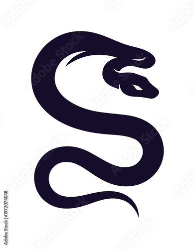 暗い色調の蛇のミニマルなベクターイラスト、神秘的で力強い動物のシンボル、ロゴやアイコンデザインに最適な爬虫類のグラフィック素材