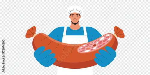 Butcher Holding Sausage Meat Industry Concept
