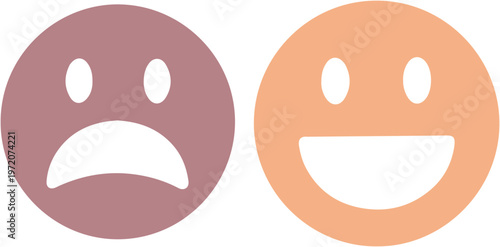 感情表現豊かなスマイリーフェイスアイコンセット、喜びと悲しみを表すベクターイラスト。ユーザー評価や気分表示に最適なシンプルで視覚的なデザイン。