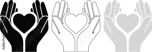 Open Hands Cupping Heart Symbol Diverse Styles Care Concept Minimalist Graphic