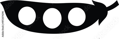 シンプルでモダンな黒いエンドウ豆のさやのアイコン、3つの白い豆が入ったミニマルな野菜のベクターイラスト、食品、農業、健康的な食生活のコンセプトに最適なグラフィック素材