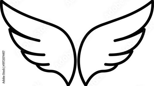 Black line art angel wings.