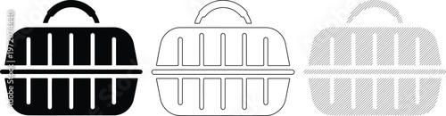 Pet Carrier Icons: Black Outline and Hatch LinesIsolated Vector Graphics for Travel