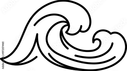 Black line drawing ocean wave.