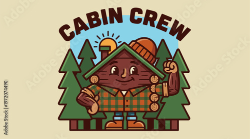 Cabin Crew Cartoon Log Character.