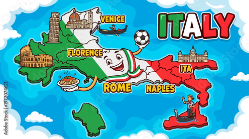 Italy Map with Landmarks.