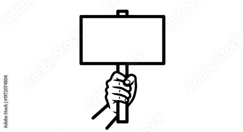 A hand holding a blank sign on a stick for messages or protests.