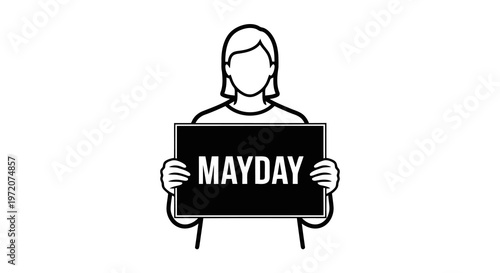 A person holding a sign with the word mayday written on it.