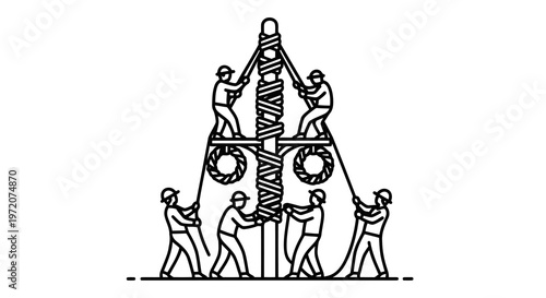 People working together to tighten large screws on a machine.