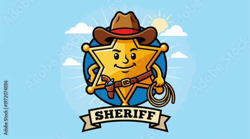 Smiling Sheriff Star Cartoon Character.
