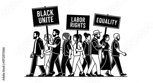 Diverse group of people marching together for social justice and equality.