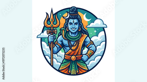 Hindu God Shiva Blue Statue.