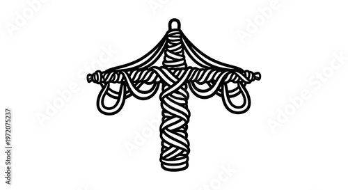 A simple black and white line drawing of a rope lamp with three pendant lights.