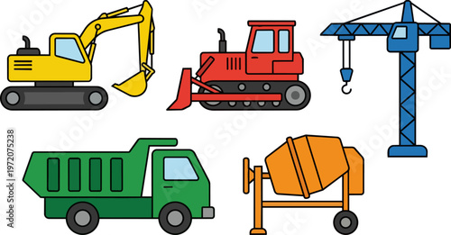 Construction vehicles and equipment.