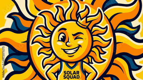 Smiling Cartoon Sun Character.