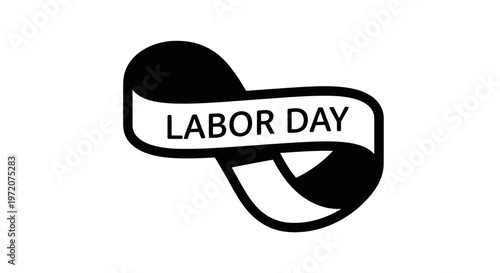 A simple black and white graphic representation of a labor day ribbon.