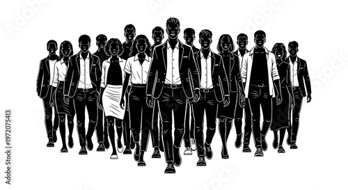 A group of people walking together in a uniform fashion, showcasing unity and coordination.