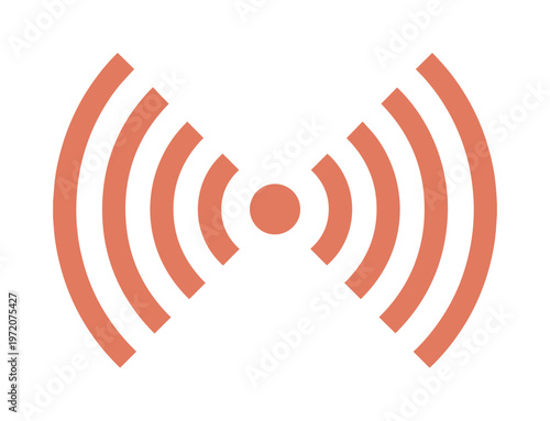 オレンジ色の電波アイコン、無線通信やWi-Fi接続を示すシンプルなベクトルイラスト、デジタルネットワークと信号の視覚化、モダンなテクノロジーと接続性のシンボル