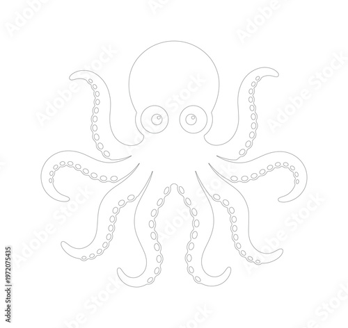 シンプルでかわいいタコの線画イラスト、海の生き物をテーマにしたデザイン素材、子供向け教育コンテンツや水族館のグラフィックに最適なベクターアート