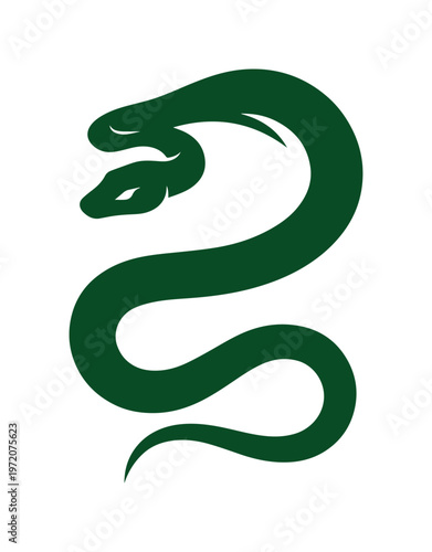 力強く絡み合う二匹の蛇のベクターイラスト、神秘的な緑色のヘビのエンブレム、動物のシンボル、ロゴデザイン、タトゥーアートに最適なグラフィック素材