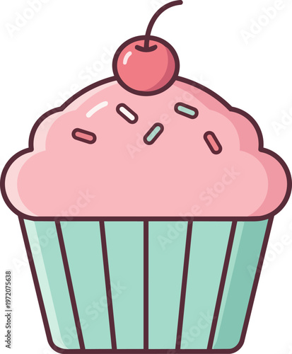 Pink Cupcake With Cherry On Top.
