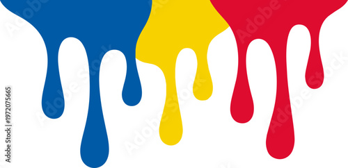 Colorful paint drips on white.