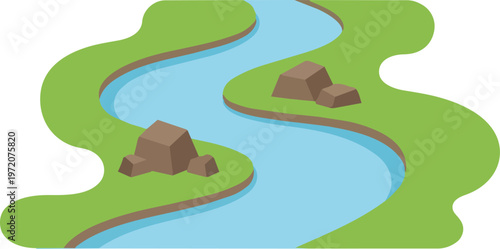 Winding River with Green Banks.