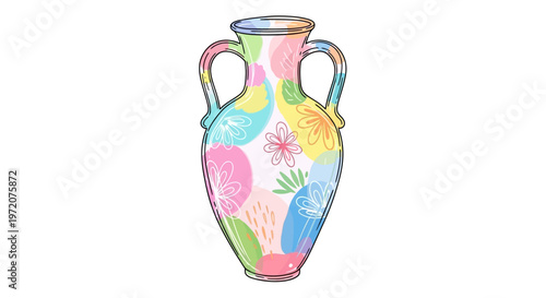 Colorful decorative vase with floral design.