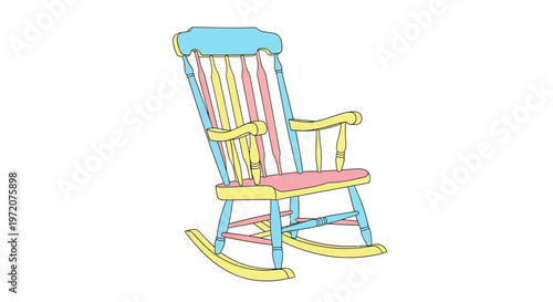 Colorful wooden rocking chair closeup.