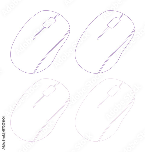 ミニマルなワイヤレスマウスのベクターイラストセット、テクノロジーと接続性を象徴するシンプルなアウトラインアイコン、デジタルデバイスのコンセプトデザイン、ウェブサイトやアプリのUI/UX要素に最適