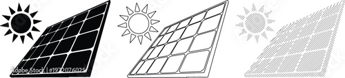 Solar Panel Collection with Sun Icons Clean Energy Technology Elements Renewable Power Generation Set Graphic Representation