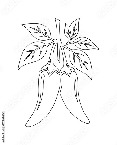 手描き風の唐辛子イラスト素材、辛い料理やメキシコ料理のメニューデザインに最適なベクターアート、スパイスと香辛料のシンプルな線画アイコン