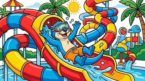 Man on water slide fun.