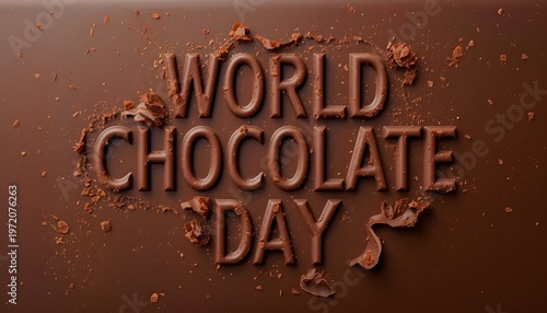 A chocolate background with the words 'World Chocolate Day' written in chocolate letters