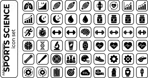 Sports Science Bold Line Icons-VO2 Max Lactate Threshold Muscle Fiber Biomechanics Recovery Periodization Performance Analytics-20 Sports Science Icon Set Vector - Athletic Science Icons