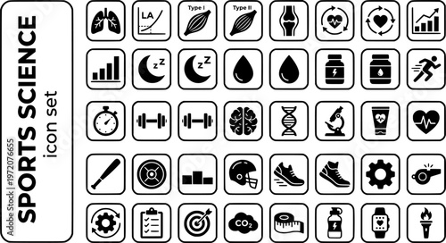 Sports Science Bold Line Icons-VO2 Max Lactate Threshold Muscle Fiber Biomechanics Recovery Periodization Performance Analytics-20 Sports Science Icon Set Vector - Athletic Science Icons