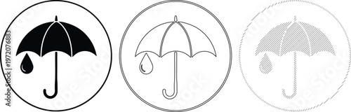 Umbrella Icons Showing Water Protection and Rain Symbolism in Flat and Outline Styles