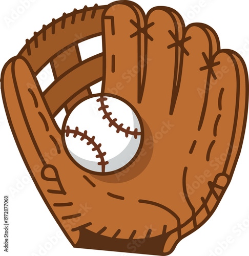 Brown Baseball Glove Holding Ball.