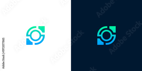 Modern abstract digital symbol representing innovation, connectivity, and secure technological solutions with a dynamic gradient design, ideal for tech brands