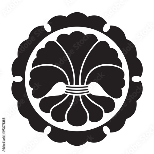 日本の伝統的な植物紋の家紋である「綿紋」のベクターデータ