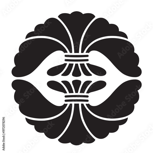 日本の伝統的な植物紋の家紋である「綿紋」のベクターデータ